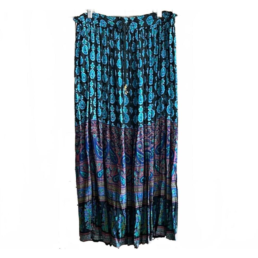 Bohemian Blue Patterned Maxi Skirt - Women's